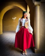 ست شومیز دامن ژیله مدل انار (زرشکی)