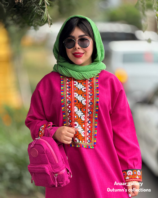 photo-output-8 مانتو پیراهنی سنتی نارین (سرخابی) - Image 1