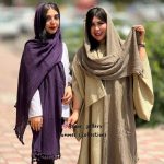 شال الیافی بتفش تیره و سبز زیتونی