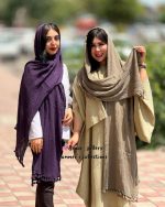 شال الیافی بتفش تیره و سبز زیتونی