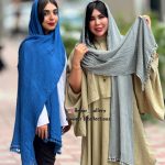 شال الیافی آبی و طوسی روشن