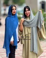 شال الیافی آبی و طوسی روشن