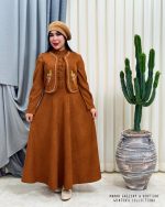ست ژیله و پیراهن گل پونه (قهوه ای)
