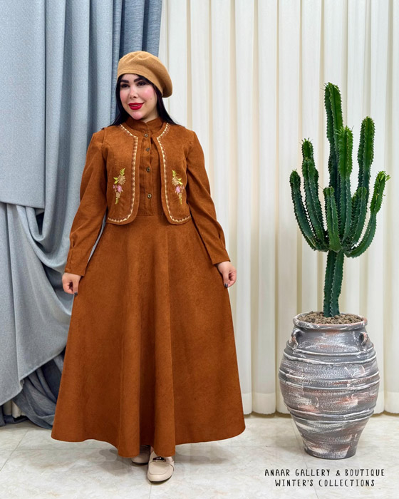 photo-output-3 ست ژیله و پیراهن گل پونه (قهوه ای) - Image 1