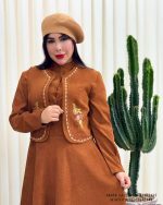 ست ژیله و پیراهن گل پونه (قهوه ای) - Image 2
