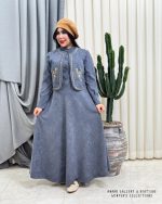 ست ژیله و پیراهن گل پونه (طوسی)
