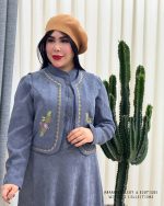 ست ژیله و پیراهن گل پونه (طوسی) - Image 2