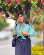 ست شومیز و دامن ارغوان سبزآبی سورمه ای - Image 2