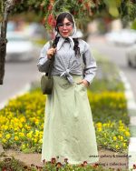 ست شومیز و دامن ارغوان طوسی سبز